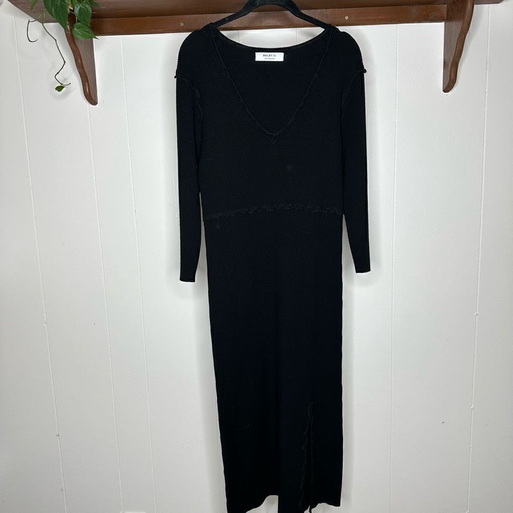 Bailey/44 Women's Ribbed Knit Lettuce Ruffle Trim Maxi Dress Black Large